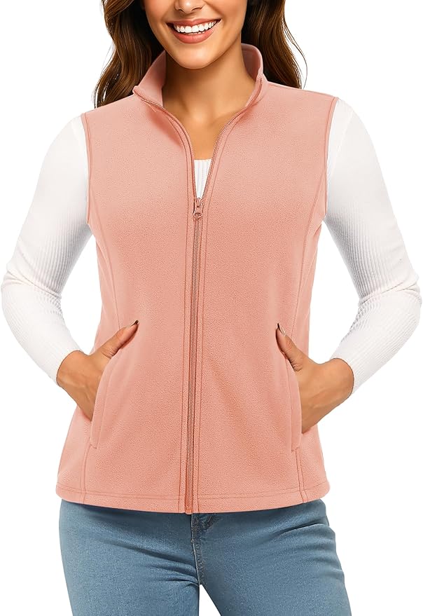 TACVASEN Women's Fleece Vest Lightweight Warm Vests Outerwear Sleeveless Zip Jacket Fall Winter Soft Vest with Pockets