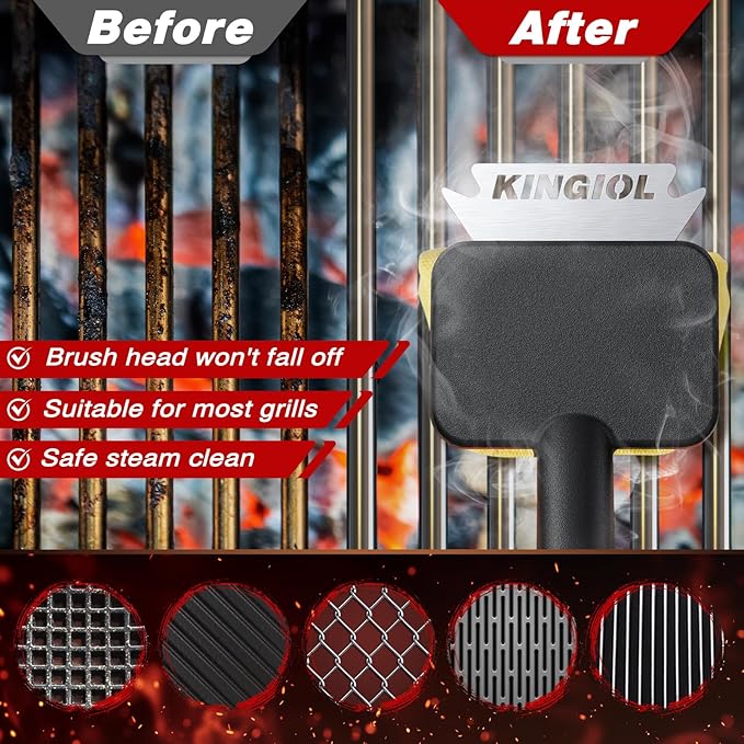 Grill Brush for Outdoor Grill - Bristle Free Grill Cleaner Brush, BBQ Brush with Durable Scraper for Cast Iron or Stainless-Steel Grates, 2 Replaceable Heat-Resistant Heads (Grill Brush Yellow)