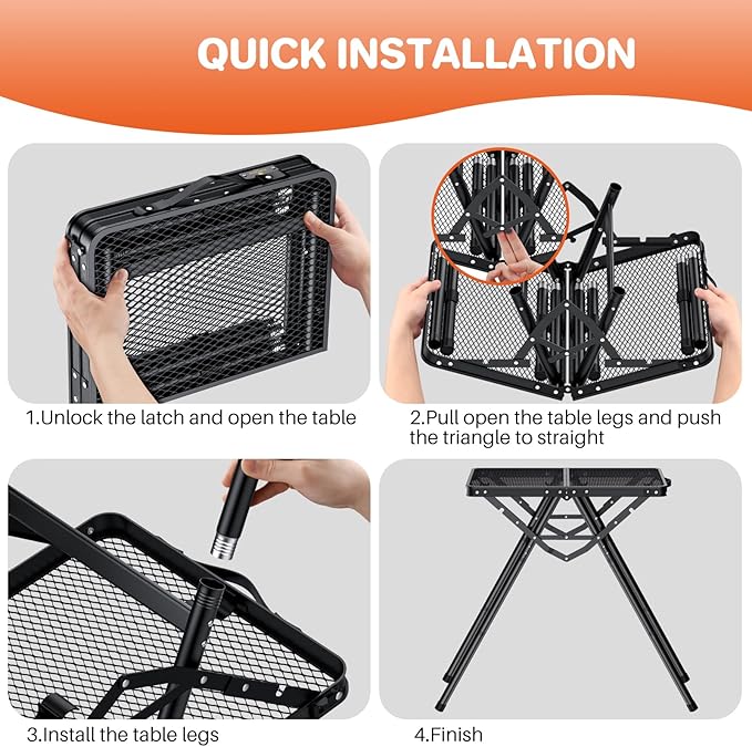 FUNYKICH Folding Grill Tables for Outside(23.62"x15.75"), Max Height 28'' Portable Metal Camping Tables for grill, Fit 17” or 22” Other Tabletop Grill with Portable Handle for Camping Backyard BBQ