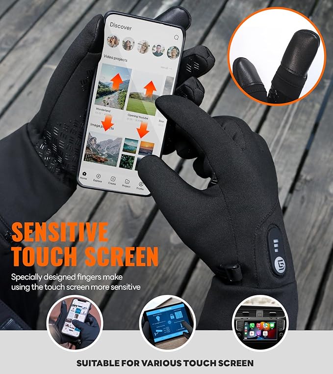 Heated Gloves for Men Women Rechargeable with 7.4V 3000mAh Battery Thin Liner Work Touchscreen Heating Glove for Cold Weather