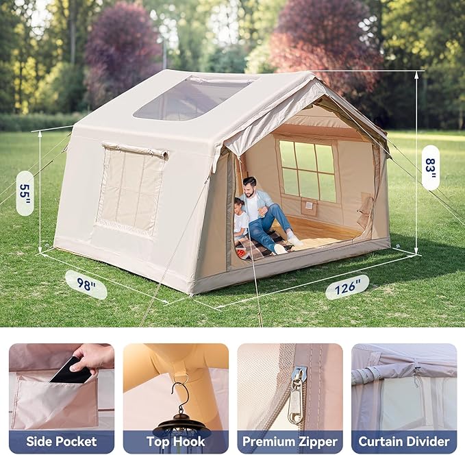 Inflatable Blow Up Tents for Camping,Waterproof Oxford Hot Tent with Manual Pump,Spacious Easy Setup Inflatable Camping Air Tent for Family Glamping