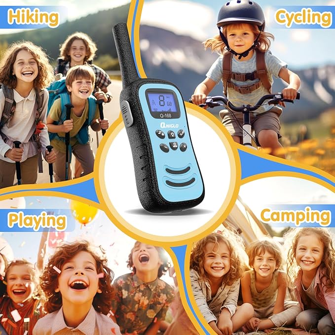 QNIGLO Walkie Talkies for Kids, Rechargeable Walkie Talkies, VOX,2 Way Radios with LED Flashlight, Perfect Outdoor Camping Toys with Lanyard for 3+ Years Old Boys Girls for Hiking Adventures( 4 Pack)