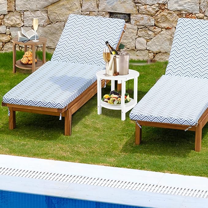 LZRS Round Adirondack Side Table Double End Table, Outdoor Side Tables for Patio, Backyard,Pool, Indoor Companion, Easy Maintenance & Weather Resistant(White)