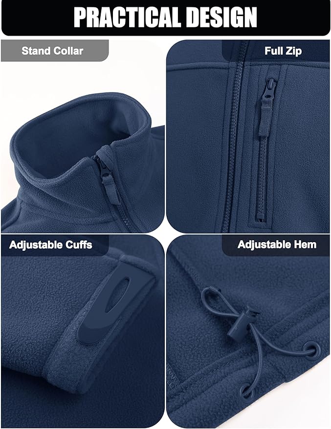 CRYSULLY Men's Fleece Jacket Tactical Full-Zip Winter Coat Jackets Multi Pockets