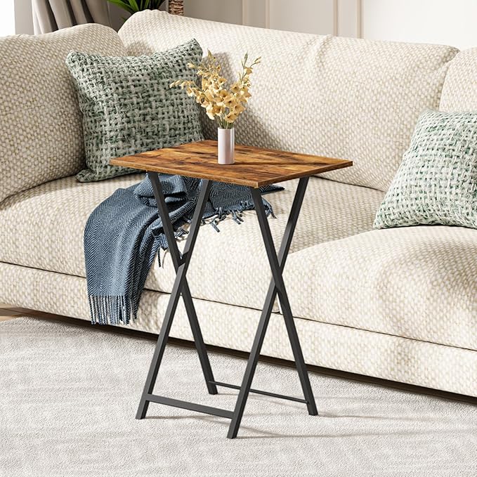 HOOBRO Folding TV Table, TV Tray, Stable Snack Table for Small Space, Portable Sofaside Desk, Easy Assembly and Storage, Ideal for Snacks and Meals in Living Room, Rustic Brown and Black BF15BZ01