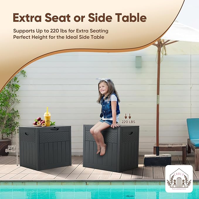 33 Gallon Deck Box, Small Outdoor Storage Box Waterproof, Lockable Secure Package Bin Delivery Box for Outside Front Porch, Patio Cushions Storage Box, Delivery Driver Snack Box for Porch, Grey