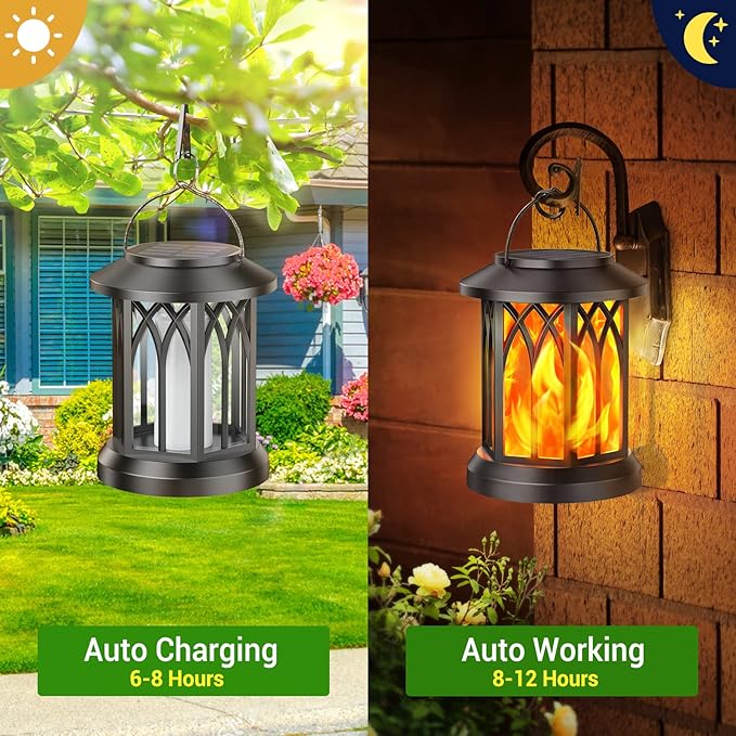 KOOPER 6 Pack Solar Lantern Outdoor Lights, Upgraded Flickering Flame Solar Lanterns Outdoor Waterproof, Auto ON/Off Lanterns Decorative Outdoor, Hanging Lantern for Yard Patio LawnTable Garden Decor