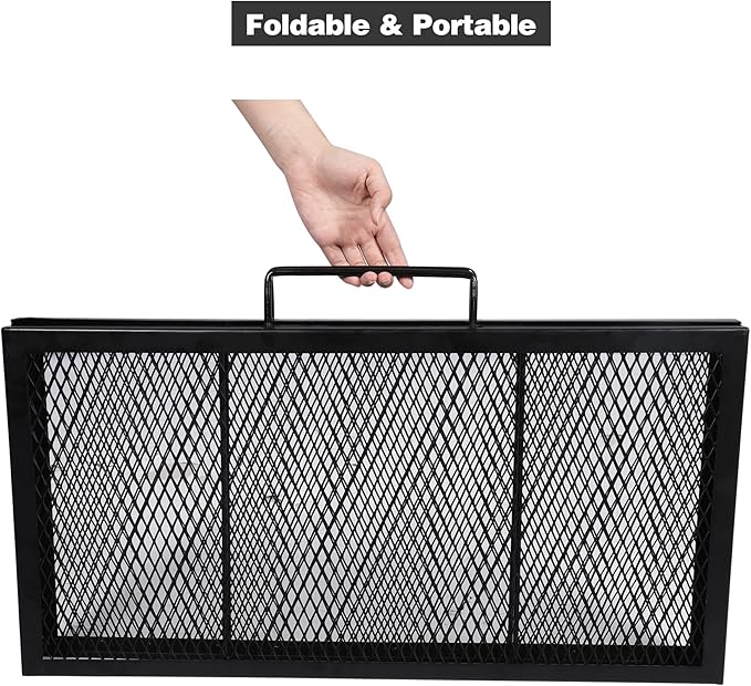Lineslife Square Fire Pit Cooking Grill Grates, Folding Outdoor Campfire BBQ Grill Rack with Handles, Portable Outside Camping Gear Cookware and Accessory, 30 Inch