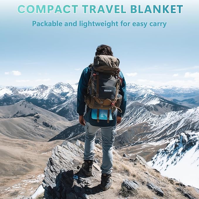 Camping Outdoor Blanket, Ultralight Down Alternative Printed Travel Camp Blankets for Sleeping Packable Waterproof Puffy Camping Quilt for Hammock Hiking Picnic Stadium Beach Cold Weather 55"x78.8"