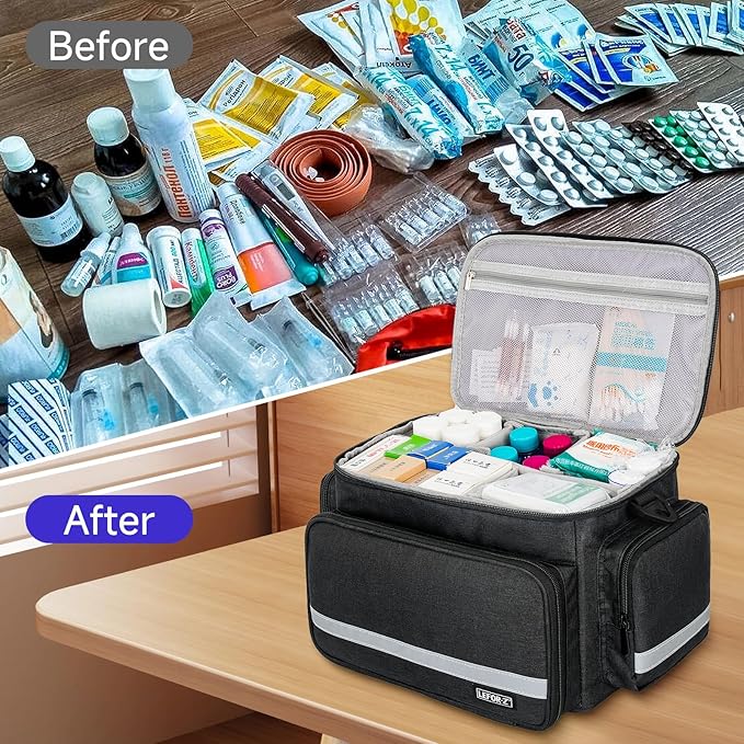 Medical Bag,First Aid Bag Empty,Home Health Nurse Storage,Pill Bottle Organizer Box,Emergency Medical Supplies Tote with Detachable Divider for Home,Travel(Black)