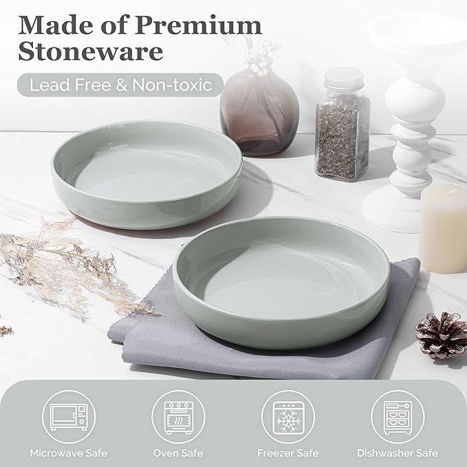 HaWare Pasta Bowls Set of 6, 33oz Large Salad Bowls for Home Kitchen, Ceramic Serving Plates for Soup, Cereal, Scratch-resistant Wide and Shallow Dinner Bowl, Microwave & Dishwasher Safe, Misty Grey