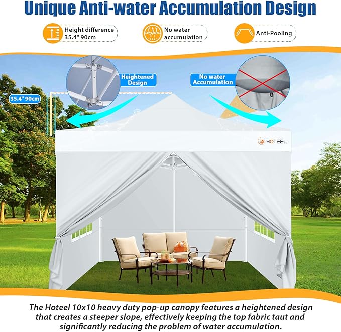 HOTEEL 10x10 Pop up Canopy Tent for Parties, Heavy Duty Easy Setup Tent with 4 Sidewalls, Outdoor Commercial Instant Gazebo for Wedding Event, with Portable Bag, White(Hexagonal Frame)