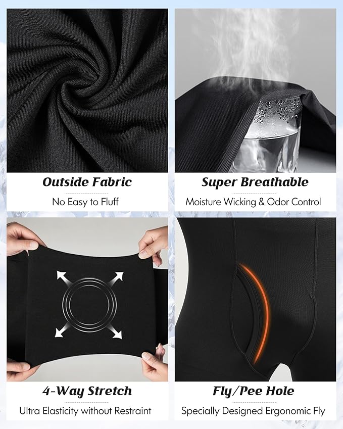 romision 2 Pack Thermal Underwear for Men Long Johns Fleece Lined Hunting Gear Bottom Top Set Base Layer Cold Weather XS-4XL