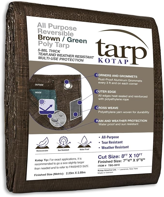 Kotap 8-ft x 10-ft Reversible Brown/Green Poly Tarp, Item: TBG-0810, Model:TBG0810