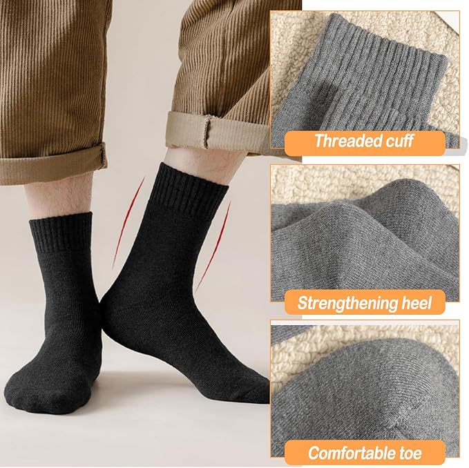 Josnown 5 Pairs Wool Socks Mens, Thick Warm Winter Thermal Cozy Boot Socks