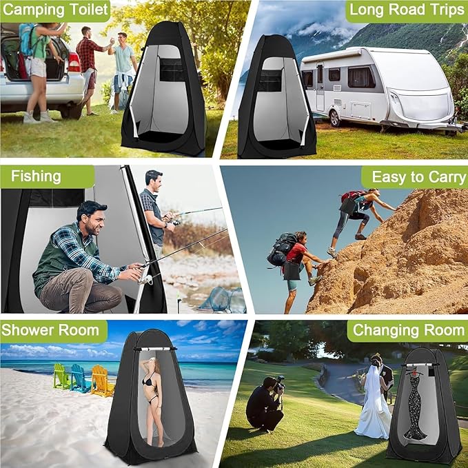 Taeku Pop Up Shower Tent, Large Privacy Dressing Room, Portable Sun Shade Canopy Outdoor Rain Shelters for Outdoor Shower, Toilet, and Changing Room (Black)