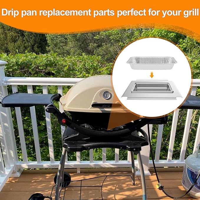 SafBbcue 80580 Grease Catch Pan with 12 Pack Drip Pan Liners for Weber Q200 & Q300 Grill,Grease Tray for Weber Q2000 Q2200 Q200 Q220 Q3000 Q3200 Q240 Q300 Q320 Q2400 394001 Grill Replacement Parts