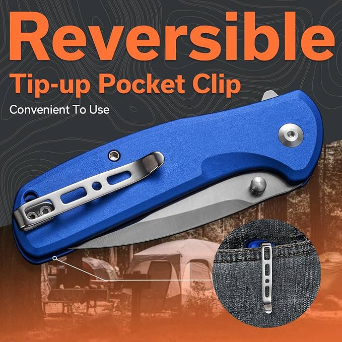 SENCUT ArcBlast Button Lock Knife for EDC, Folding Pocket knife with Aircraft-grade Aluminum Handle and 2.98" 9Cr18MoV Blade, Outdoor Gift for Men and Women S22043B-3 (Blue)