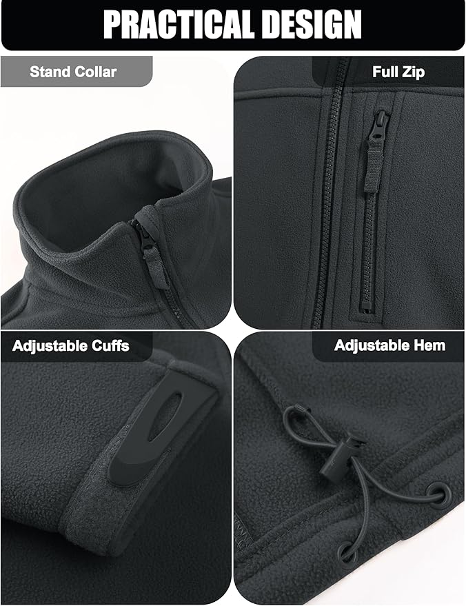 CRYSULLY Men's Fleece Jacket Tactical Full-Zip Winter Coat Jackets Multi Pockets