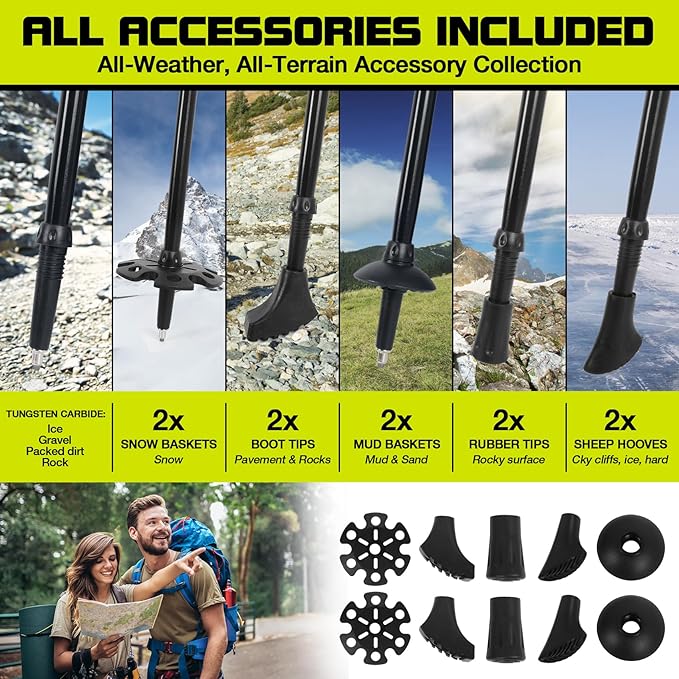 Collapsible Trekking Poles for Hiking-Lightweight Adjustable Walking Sticks with 7075 Aluminum,Anti-Shock,Quick Lock&Cork Grips for Men/Women, Camping, Backpacking, Mountaineering, 2 Pcs
