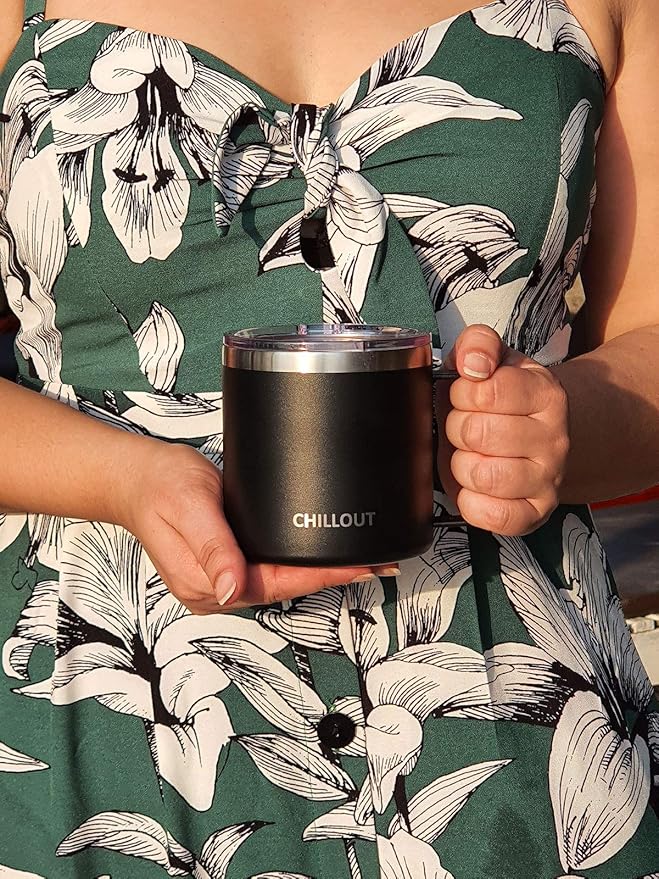 CHILLOUT LIFE Stainless Steel 16 oz Vacuum Insulated Coffee Mug with Handle and Lid, Large Thermal Camping Coffee Mugs with Sliding Lid for Men & Women - Keeps your Beverages Hot/Cold, 2 Pack