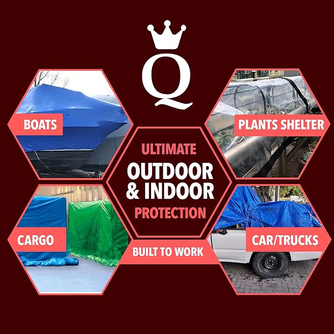 QUEEN OF TARPS | 12x16 Super Heavy Duty Tarp Waterproof, 200 GSM is 20 MIL, UV/Tear Resistant Tarp, Camping, Outdoor Furniture, Car, Tents, Painting, Firewood Protection | 12x16, Super Duty