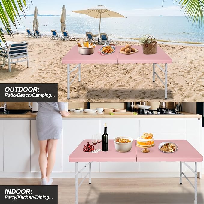 Portable Plastic Folding Table 4ft/6ft/8ft Heavy Duty White Black Picnic Dining Table Fold-in-Half for Camp Party Kitchen Indoor Outdoor
