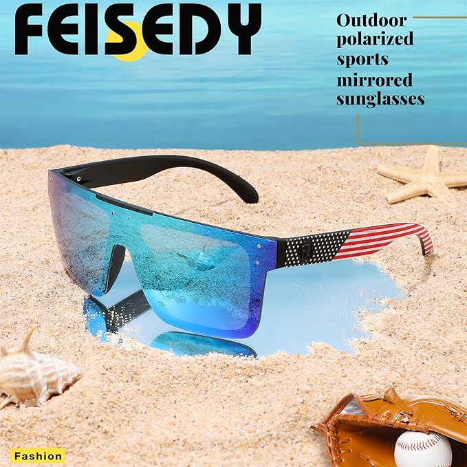 FEISEDY Men Sunglasses Polarized Oversized Square Flat Top Cycling Running Fishing Golf Hiking Sports B2990