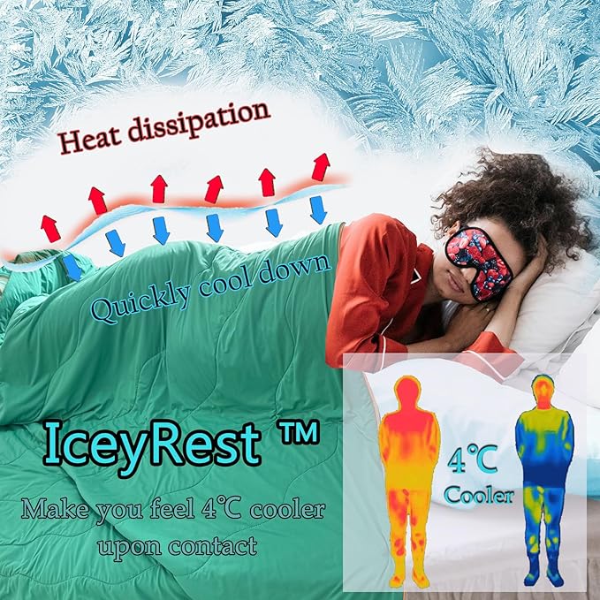 MorroMorn Cooling Comforter for Hot Sleepers & Night Sweats - IceyRest Cold Touch Technology, Lightweight Summer Blanket Breathable Silk Smooth (Watermelon Green, Full Queen Size 90"x90")