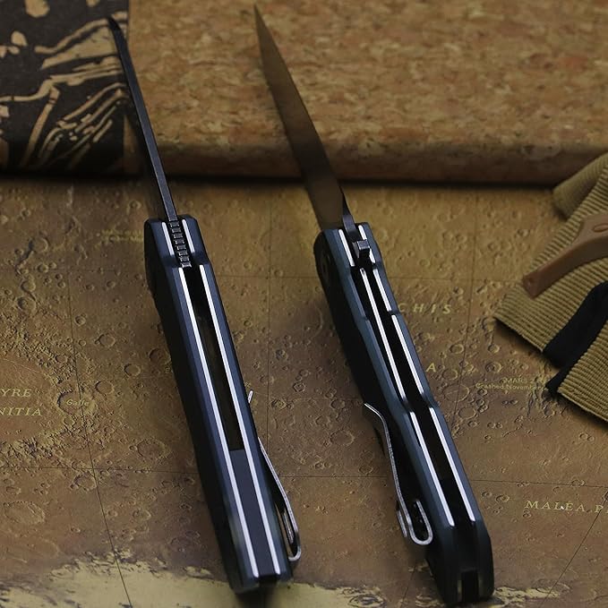 7.8in Folding Pocket Knife with D2 Steel Blade, G10 Handle, Ball Bearing Pivot, Stonewashed Finish – Outdoor EDC Utility Tool for Camping, Hiking, Survival Use(G10 - Black/Onyx Color)