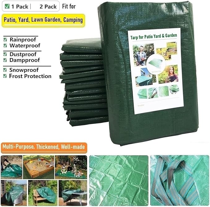 7x7 Ft Yard Garden Leaf Tarp W/ 4 Handles Waterproof Tarp for Sandbox Cover,Outdoor Tarpaulin,Lawn Debris,Landscape Pruning,Yard Leaf Hauler,Tent Footprint,Camping Tent Mat,Patio Table,Fire Pit Cover