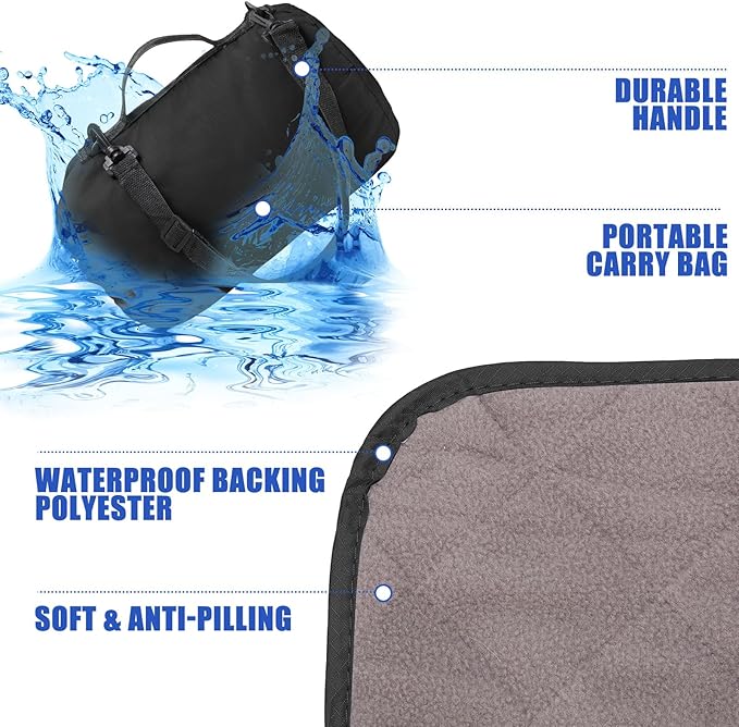 Tranqun 1 Large Outdoor Blanket 78'' x 55'' Quilted Windproof Waterproof Fleece Sandproof Stadium Foldable Warm Blanket for Camping Picnic Sporting Events Cold Weather (Black)