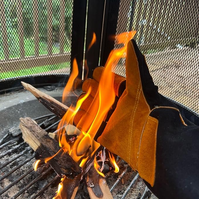 Grill Armor Welding Gloves – 16inch 932℉ - Leather Forge/Mig/Stick – Heat/Fire Resistant Gloves, Mitts/Pot Holders For Oven, Grill, BBQ, Furnace, Stove, Fireplace, Tig Welder, Animal Handling Glove