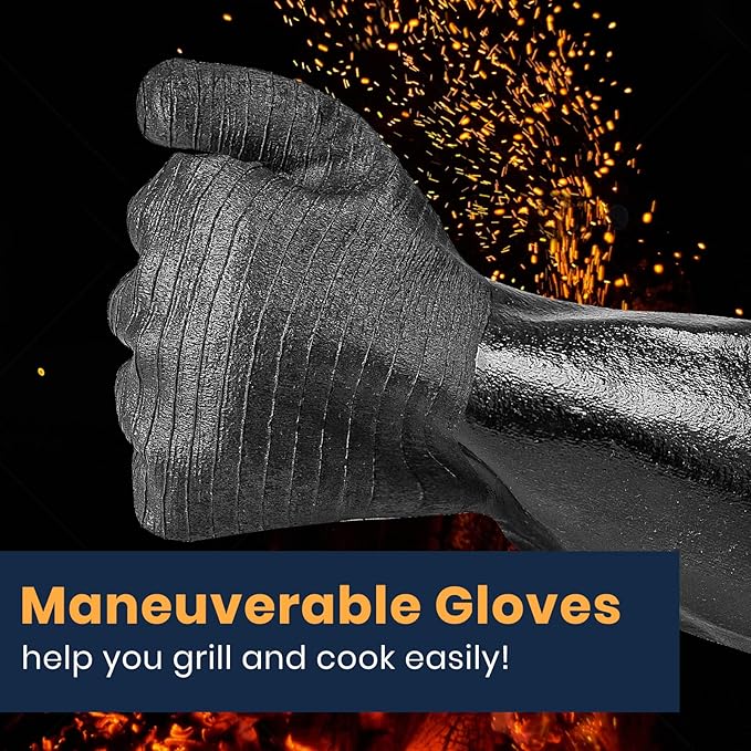GEEKHOM 18-Inch Heat Resistant Gloves 932°F for BBQ Grilling, Waterproof Long Sleeve Anti-Slip Cooking Gloves – Textured Grip Protection