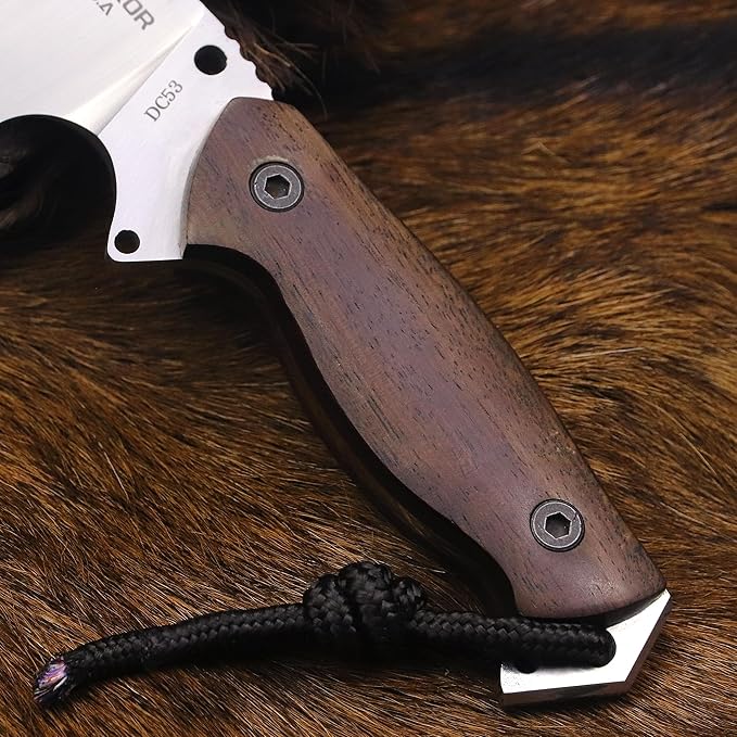 BA-KOR U.S.A 11 "DC53 Steel Hunting Knife & Sheath +4" Flint Fire Starter, Acidwood handle Jungle Survival Knife, Camping EDC tool knife