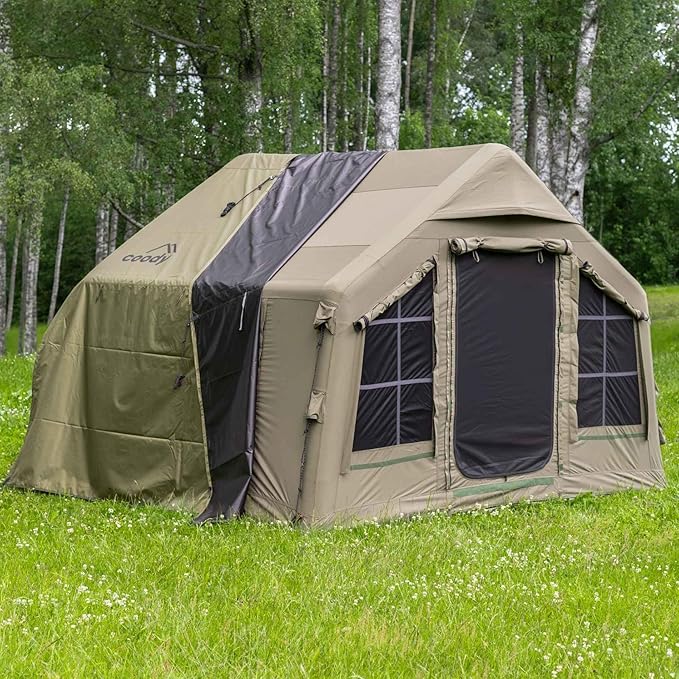 Coody | Rbm Outdoors Koala/Hub/Octopus Inflatable Tents for Camping with Stove Jack, 2/8/10 Person Luxury Canvas Blow Up Tent, 2 Room, Easy Setup Casa de Campaña, Large Inflatable House with Pump