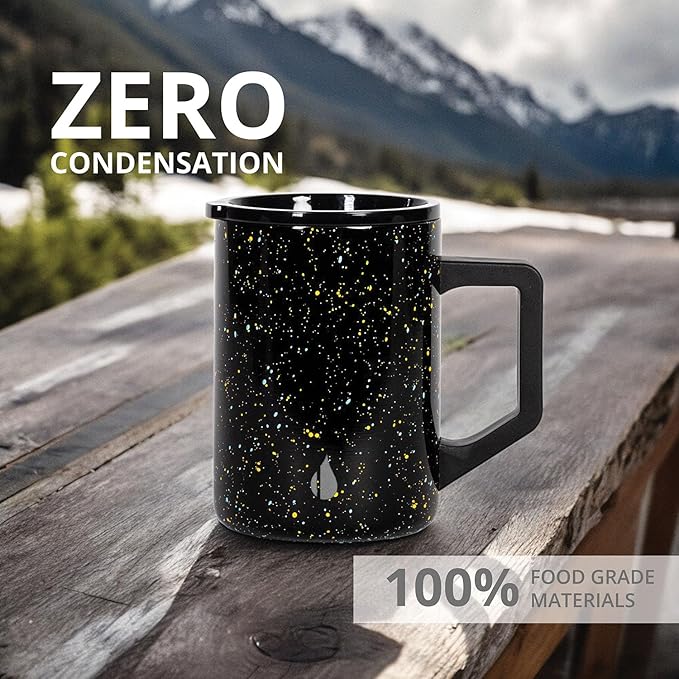 Elemental Insulated Coffee Mug - Triple-Wall Stainless Steel Summit Travel Cup for Hot and Cold Drinks - Thermal Coffee Mug with Lid and Handle for Camping, Office & Travel 16oz - Black Speckle