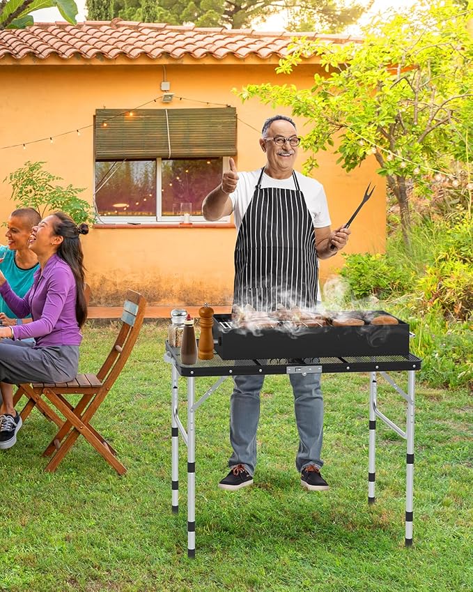 Sportneer Folding Table, 3 Heights Camping Table with 2 Hooks, Lightweight & Compact Aluminum Portable Grill Table for BBQ, RV, Picnic, Outdoor, Camping, Cooking, 35.4'' L x23.6'' W Large Size