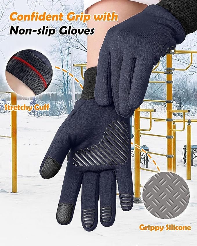 Winter Waterproof Gloves for Women: Water Proof Touch Screen Gloves for Men Running Hiking, Cold Weather Touchscreen Gloves for Phone Texting, Warm Snow Water Resistant Thermal Gloves Black