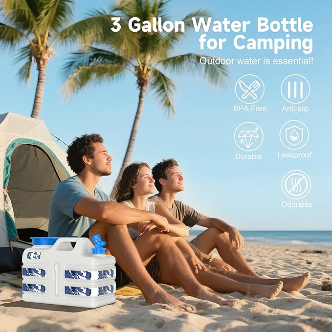 ASIEIT 3 Gallon/5 Gallon Water Jug with Spigot, Portable Water Tank BPA Free, Leak-Proof Water Containers for Camping Water Storage Containers for Emergency Outdoor Hiking Picnic, Green/Yellow/White