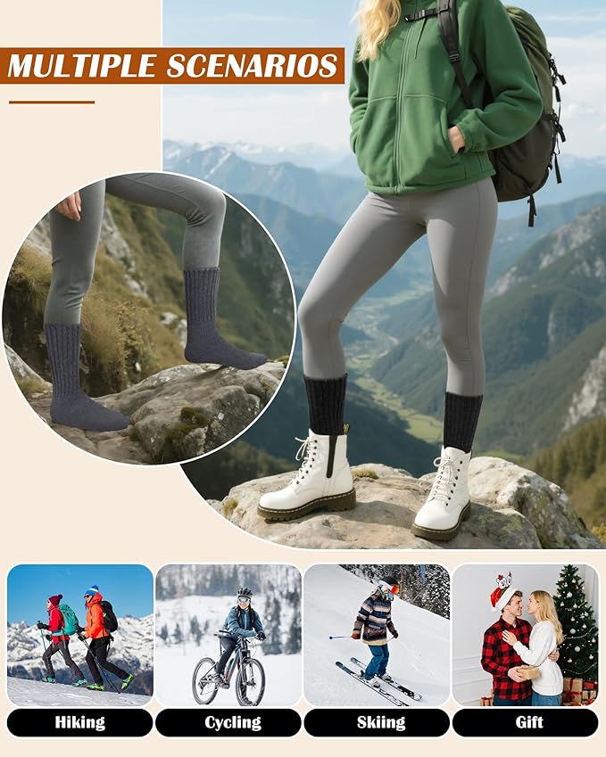 YSense Thermal Wool Socks for Women Thick Winter Boot Socks for Women Warm Cozy Breathable Hiking Socks 4 Pairs
