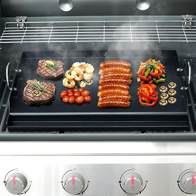 onlyfire Universal BBQ Griddle for Charcoal/Gas Grills, Ceramic Coated Non-Stick Flat Top Griddle with Handles for Outdoor Cooking, 25" x 16"