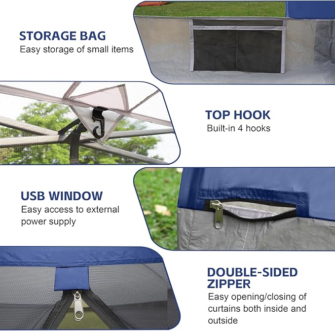 Canopy Universal Mosquito Netting Tent, Converts 10'x10' Canopy Gazebo into Camping Inner Tent, Screen House with Full PE Floors for Patio, Outdoor, Garden(TOP & Frame NOT Included) Navy Blue