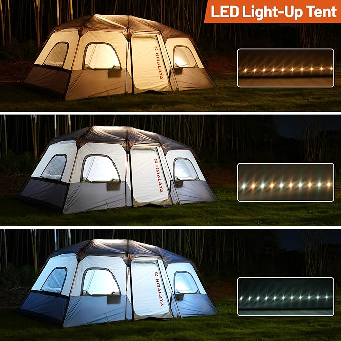 Family Camping Tent for 8-12 People, 2-Minute Instant Setup with 2 Room Dividers, Waterproof Windproof Ventilated, Easy Carry for Outdoor Camping Hiking Picnic