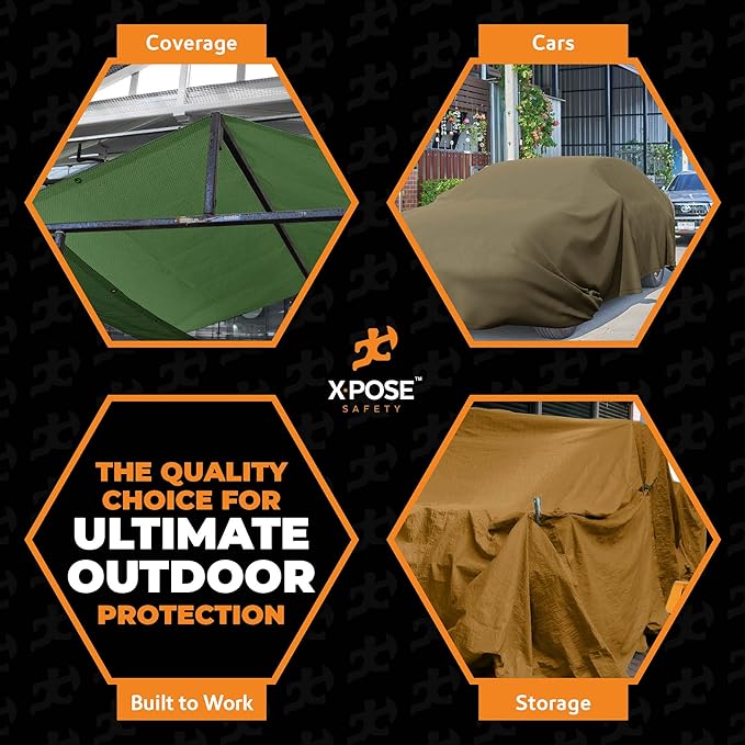 Xpose Safety Canvas Tarp - 10oz White Canvas Tarps Heavy Duty Water Resistant with Brass Grommets- Multipurpose Outdoor Tarpaulin for Camping, Canopy, Trailer, Equipment Cover 4' x 4'
