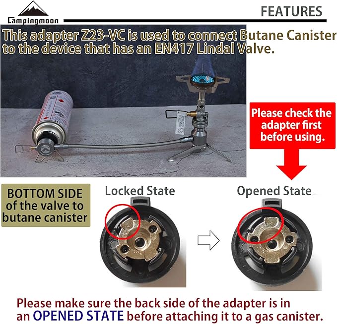 Butane Adapter Stand Type Remote Stove for Camping Backpacking Butane Gas Fuel Canister w/Hose Z23-VC (Silver)