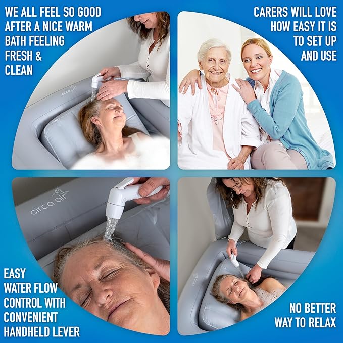 Circa Air Portable Bath Tubs Adults - Inflatable Bathtub with Bedside Shower Bag & Electric Pump, Full Body Washing in Bed, Bed Bath Supplies, Portable Shower Bed, Blow Up Tub, Hair Shampoo Basin