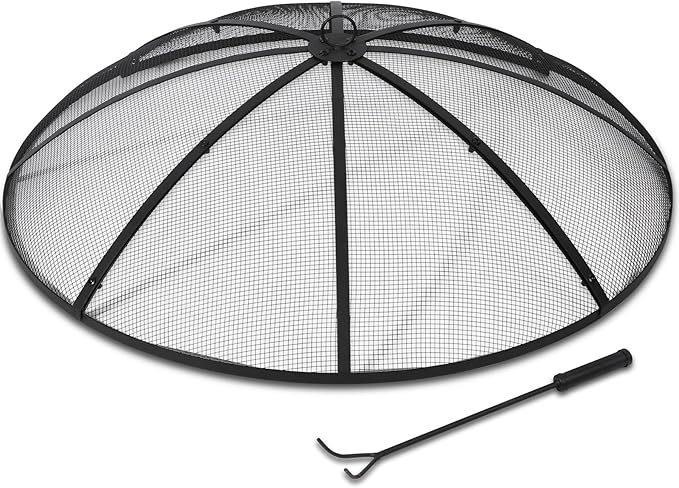 Lineslife Fire Pit Screen 36 Inch Round, Heavy Duty fire pit spark screen with Handle & Poker, Outdoor Firepit Screen Mesh Cover, Collapsible Metal Fire Pit Lid Top for Patio Backyard Beach RV Camping