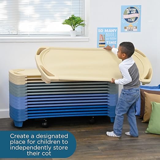 Children’s Factory SpaceLine Nap Cots, Kids Daycare and Preschool Sleeping Cot, Standard Size, Set of 4, Sand