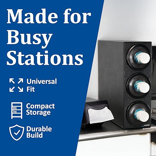 San Jamar Ez-Fit Cup Dispenser Cabinet, 3 Tiers with Black Trim Rings for Restaurants, Dining Halls, and Fast Food, Plastic, 22.375 x 7.75 x 23.75 Inches, Black